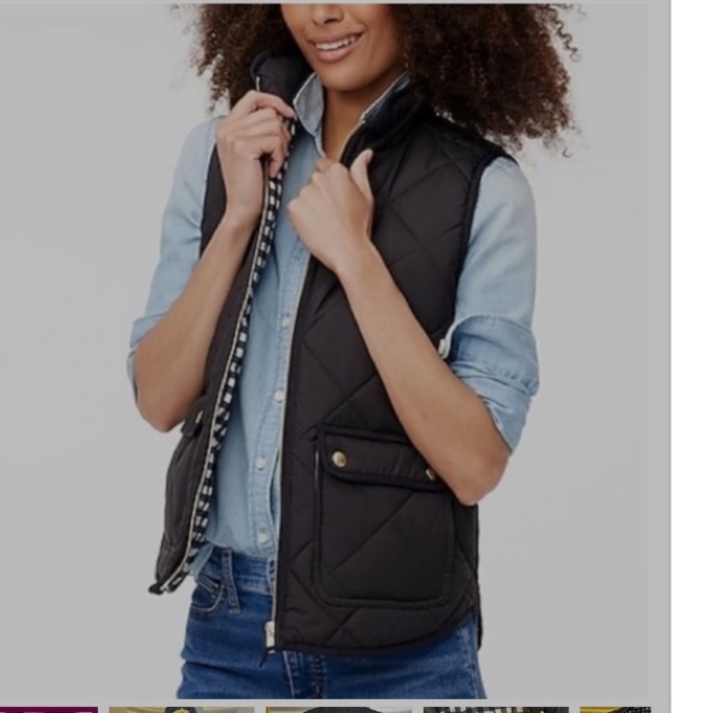 J. Crew Excursion Black Quilted Vest with Gold Details